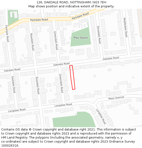 126, OAKDALE ROAD, NOTTINGHAM, NG3 7EH: Location map and indicative extent of plot