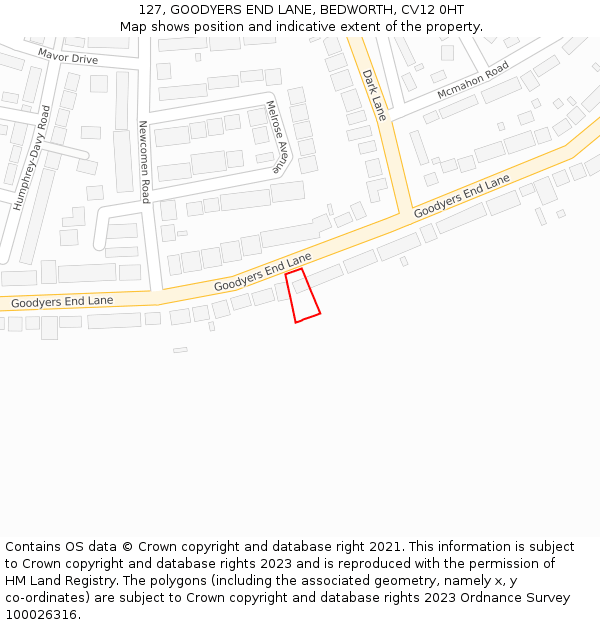 127, GOODYERS END LANE, BEDWORTH, CV12 0HT: Location map and indicative extent of plot