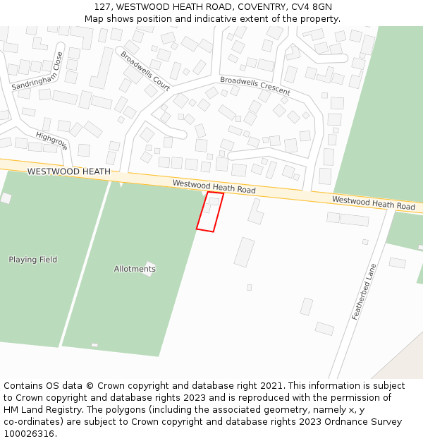 127, WESTWOOD HEATH ROAD, COVENTRY, CV4 8GN: Location map and indicative extent of plot