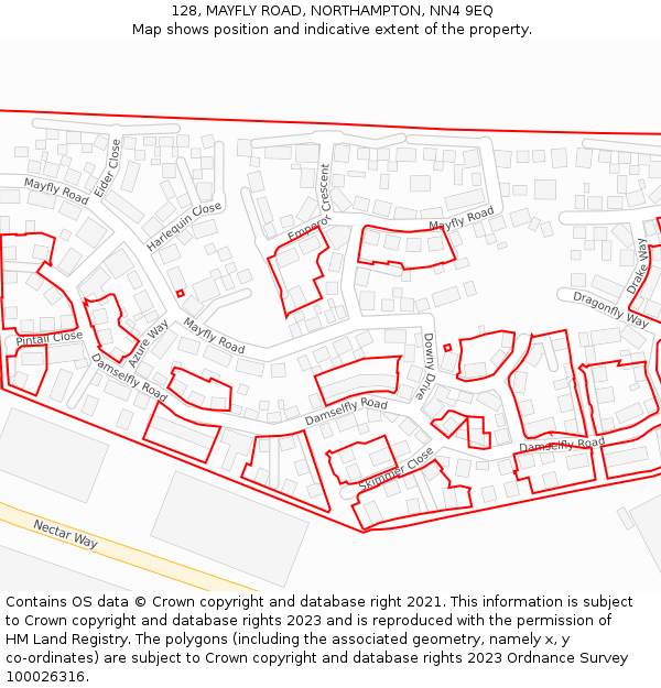 128, MAYFLY ROAD, NORTHAMPTON, NN4 9EQ: Location map and indicative extent of plot