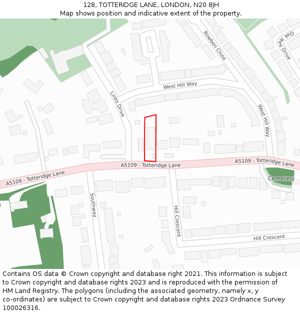 128, TOTTERIDGE LANE, LONDON, N20 8JH: Location map and indicative extent of plot