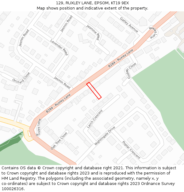 129, RUXLEY LANE, EPSOM, KT19 9EX: Location map and indicative extent of plot