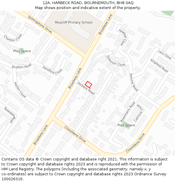 12A, HARBECK ROAD, BOURNEMOUTH, BH8 0AQ: Location map and indicative extent of plot