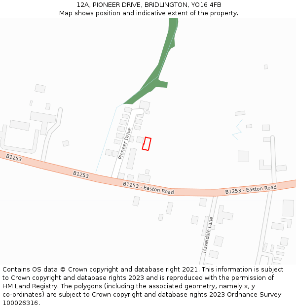 12A, PIONEER DRIVE, BRIDLINGTON, YO16 4FB: Location map and indicative extent of plot