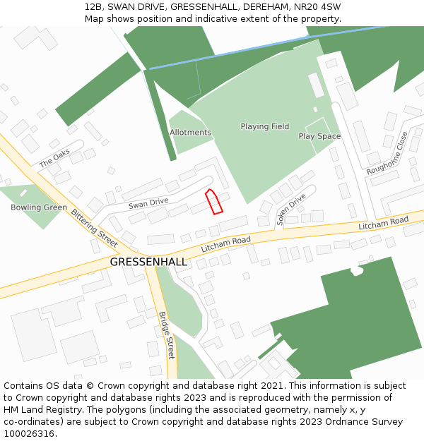 12B, SWAN DRIVE, GRESSENHALL, DEREHAM, NR20 4SW: Location map and indicative extent of plot