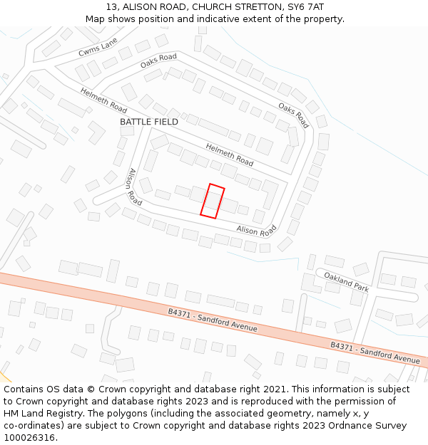 13, ALISON ROAD, CHURCH STRETTON, SY6 7AT: Location map and indicative extent of plot