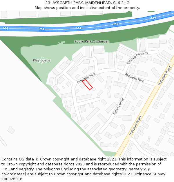 13, AYSGARTH PARK, MAIDENHEAD, SL6 2HG: Location map and indicative extent of plot