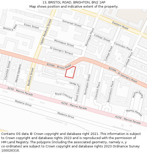 13, BRISTOL ROAD, BRIGHTON, BN2 1AP: Location map and indicative extent of plot