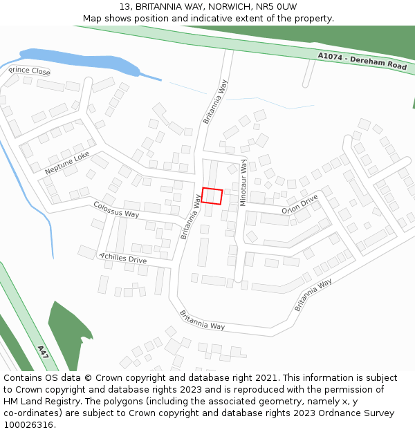 13, BRITANNIA WAY, NORWICH, NR5 0UW: Location map and indicative extent of plot