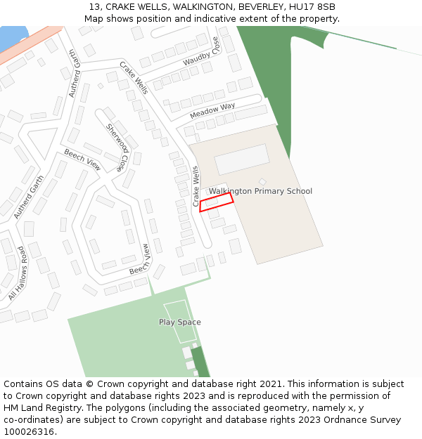 13, CRAKE WELLS, WALKINGTON, BEVERLEY, HU17 8SB: Location map and indicative extent of plot