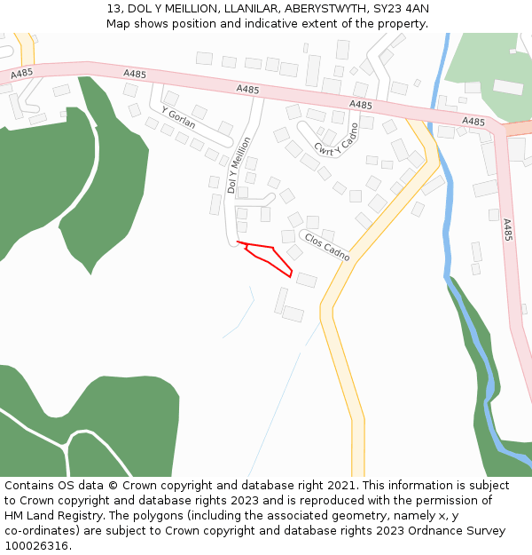 13, DOL Y MEILLION, LLANILAR, ABERYSTWYTH, SY23 4AN: Location map and indicative extent of plot