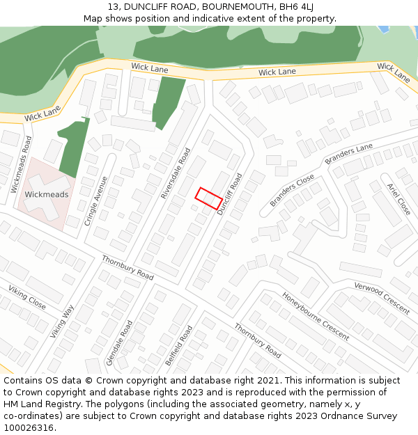 13, DUNCLIFF ROAD, BOURNEMOUTH, BH6 4LJ: Location map and indicative extent of plot