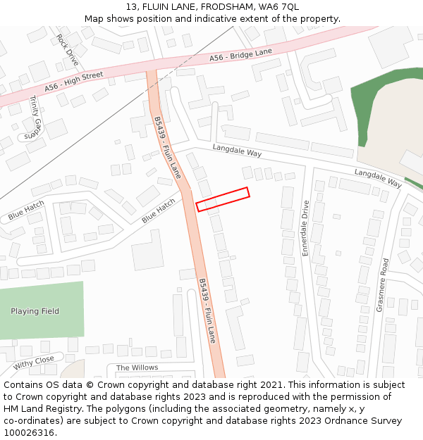 13, FLUIN LANE, FRODSHAM, WA6 7QL: Location map and indicative extent of plot