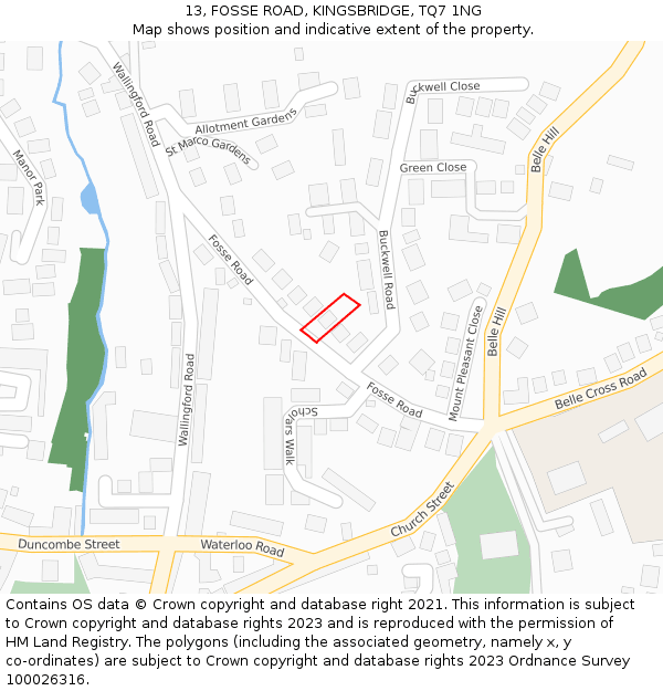 13, FOSSE ROAD, KINGSBRIDGE, TQ7 1NG: Location map and indicative extent of plot