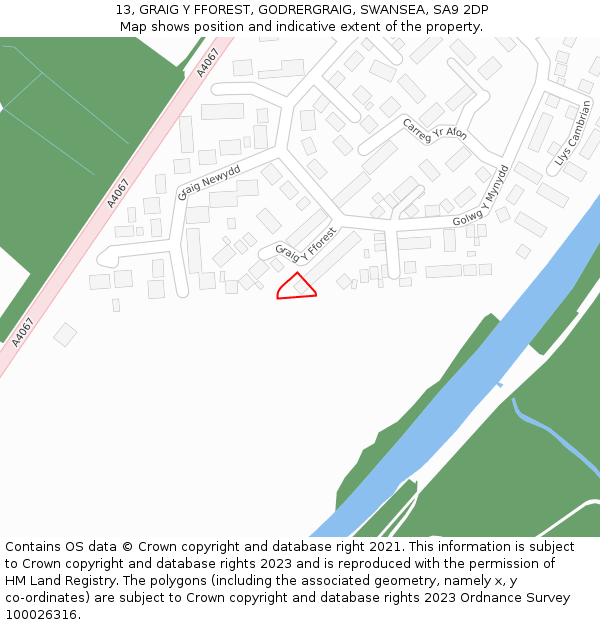 13, GRAIG Y FFOREST, GODRERGRAIG, SWANSEA, SA9 2DP: Location map and indicative extent of plot