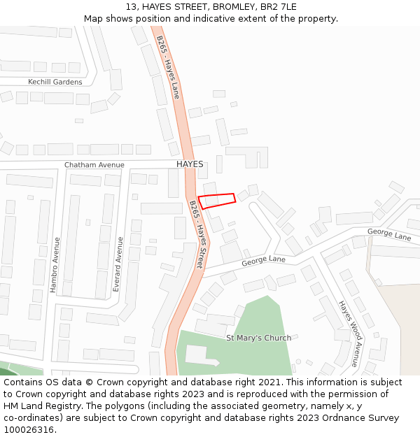 13, HAYES STREET, BROMLEY, BR2 7LE: Location map and indicative extent of plot