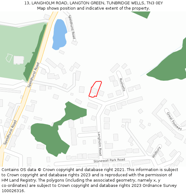 13, LANGHOLM ROAD, LANGTON GREEN, TUNBRIDGE WELLS, TN3 0EY: Location map and indicative extent of plot