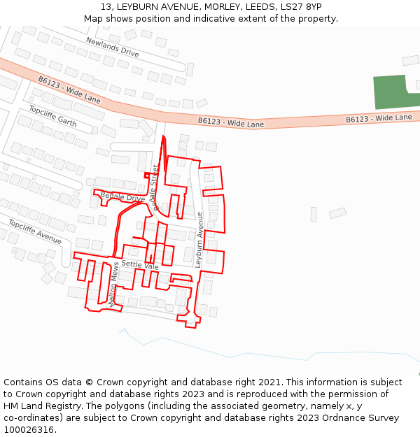 13, LEYBURN AVENUE, MORLEY, LEEDS, LS27 8YP: Location map and indicative extent of plot