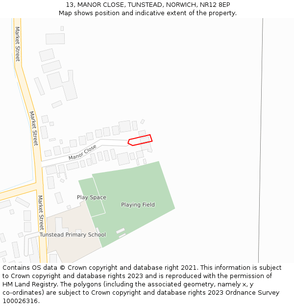 13, MANOR CLOSE, TUNSTEAD, NORWICH, NR12 8EP: Location map and indicative extent of plot