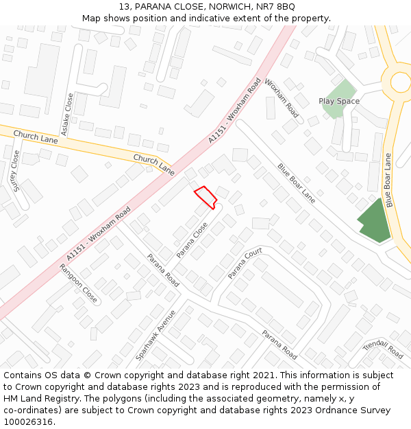 13, PARANA CLOSE, NORWICH, NR7 8BQ: Location map and indicative extent of plot