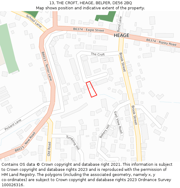 13, THE CROFT, HEAGE, BELPER, DE56 2BQ: Location map and indicative extent of plot