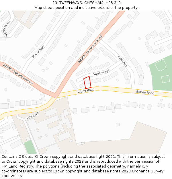 13, TWEENWAYS, CHESHAM, HP5 3LP: Location map and indicative extent of plot