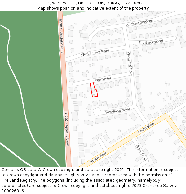 13, WESTWOOD, BROUGHTON, BRIGG, DN20 0AU: Location map and indicative extent of plot