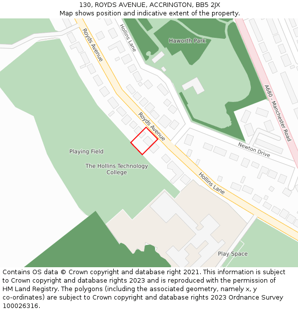 130, ROYDS AVENUE, ACCRINGTON, BB5 2JX: Location map and indicative extent of plot