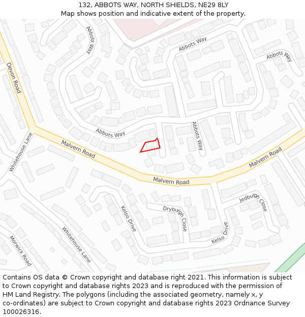 132, ABBOTS WAY, NORTH SHIELDS, NE29 8LY: Location map and indicative extent of plot