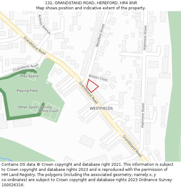 132, GRANDSTAND ROAD, HEREFORD, HR4 9NR: Location map and indicative extent of plot