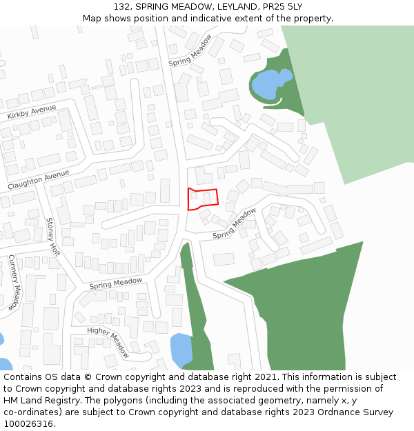 132, SPRING MEADOW, LEYLAND, PR25 5LY: Location map and indicative extent of plot