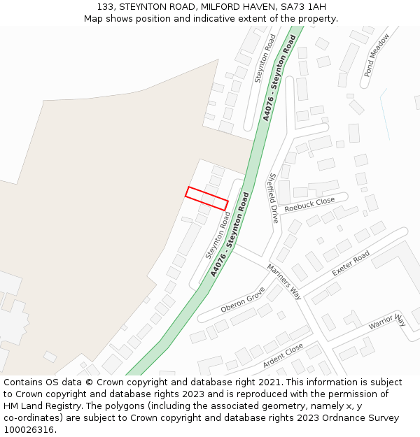 133, STEYNTON ROAD, MILFORD HAVEN, SA73 1AH: Location map and indicative extent of plot