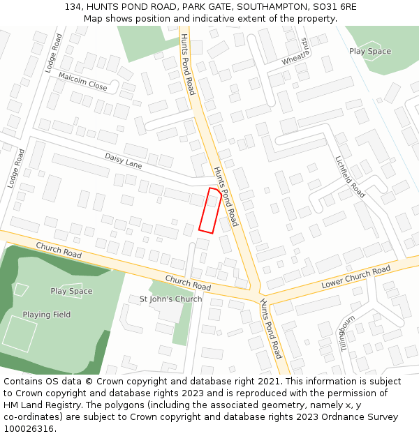 134, HUNTS POND ROAD, PARK GATE, SOUTHAMPTON, SO31 6RE: Location map and indicative extent of plot