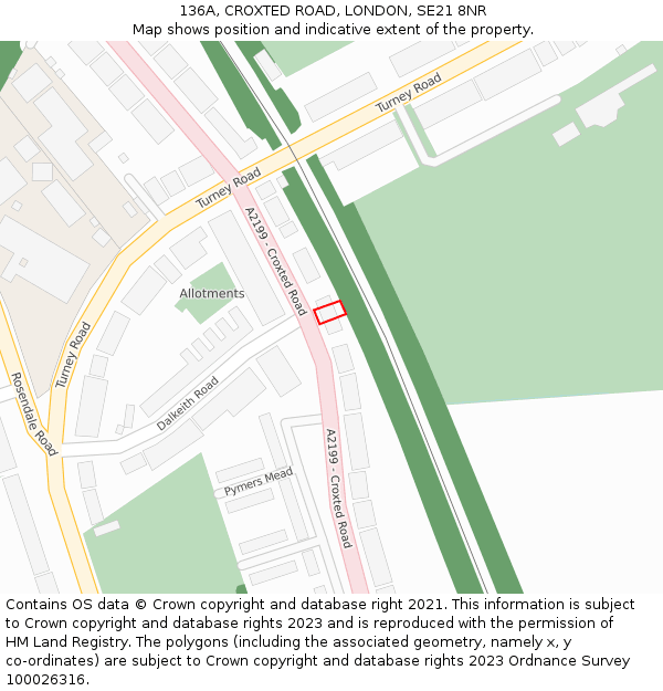 136A, CROXTED ROAD, LONDON, SE21 8NR: Location map and indicative extent of plot