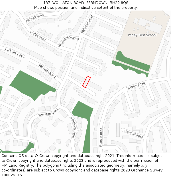 137, WOLLATON ROAD, FERNDOWN, BH22 8QS: Location map and indicative extent of plot