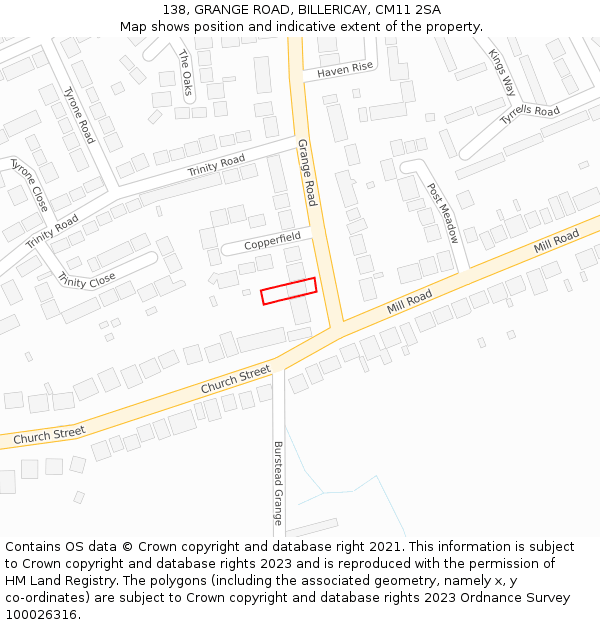 138, GRANGE ROAD, BILLERICAY, CM11 2SA: Location map and indicative extent of plot