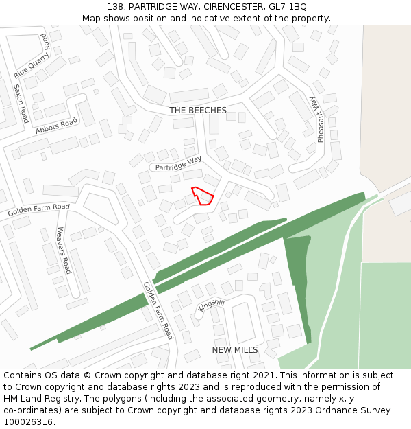 138, PARTRIDGE WAY, CIRENCESTER, GL7 1BQ: Location map and indicative extent of plot