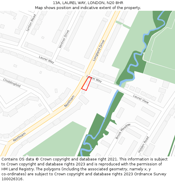 13A, LAUREL WAY, LONDON, N20 8HR: Location map and indicative extent of plot