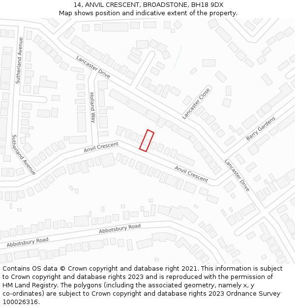 14, ANVIL CRESCENT, BROADSTONE, BH18 9DX: Location map and indicative extent of plot