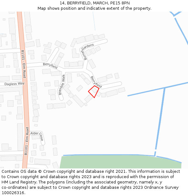 14, BERRYFIELD, MARCH, PE15 8PN: Location map and indicative extent of plot