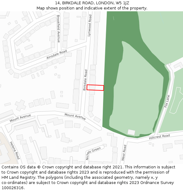 14, BIRKDALE ROAD, LONDON, W5 1JZ: Location map and indicative extent of plot