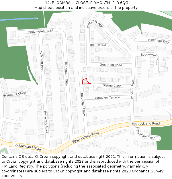 14, BLOOMBALL CLOSE, PLYMOUTH, PL3 6QG: Location map and indicative extent of plot