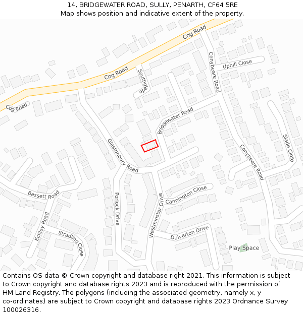 14, BRIDGEWATER ROAD, SULLY, PENARTH, CF64 5RE: Location map and indicative extent of plot