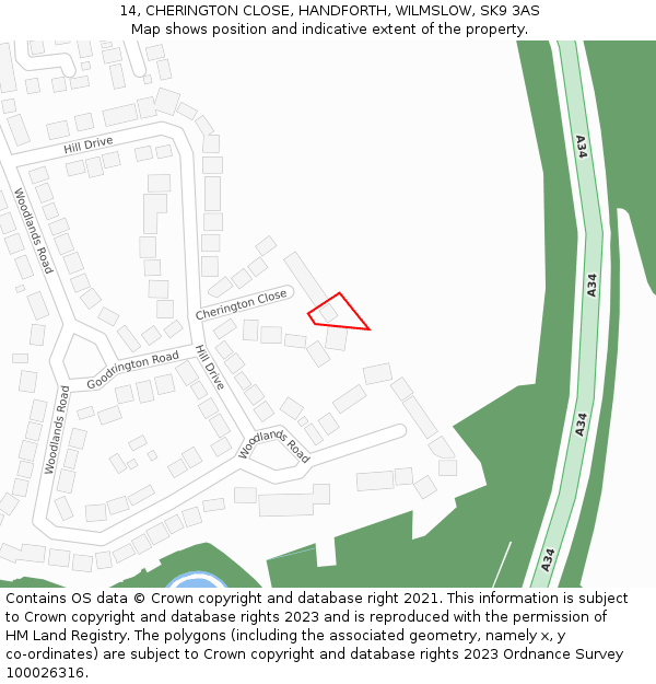 14, CHERINGTON CLOSE, HANDFORTH, WILMSLOW, SK9 3AS: Location map and indicative extent of plot