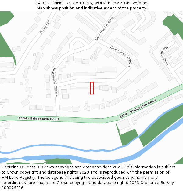 14, CHERRINGTON GARDENS, WOLVERHAMPTON, WV6 8AJ: Location map and indicative extent of plot