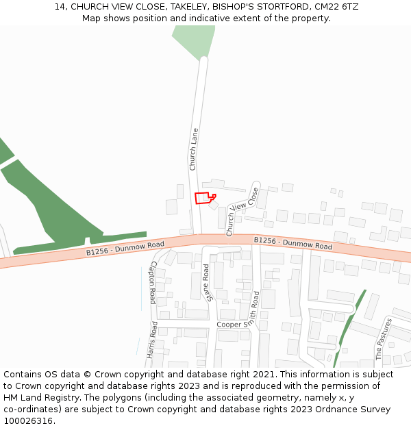 14, CHURCH VIEW CLOSE, TAKELEY, BISHOP'S STORTFORD, CM22 6TZ: Location map and indicative extent of plot