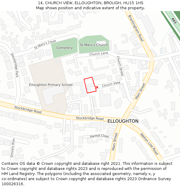 14, CHURCH VIEW, ELLOUGHTON, BROUGH, HU15 1HS: Location map and indicative extent of plot