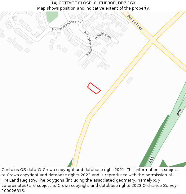 14, COTTAGE CLOSE, CLITHEROE, BB7 1GX: Location map and indicative extent of plot