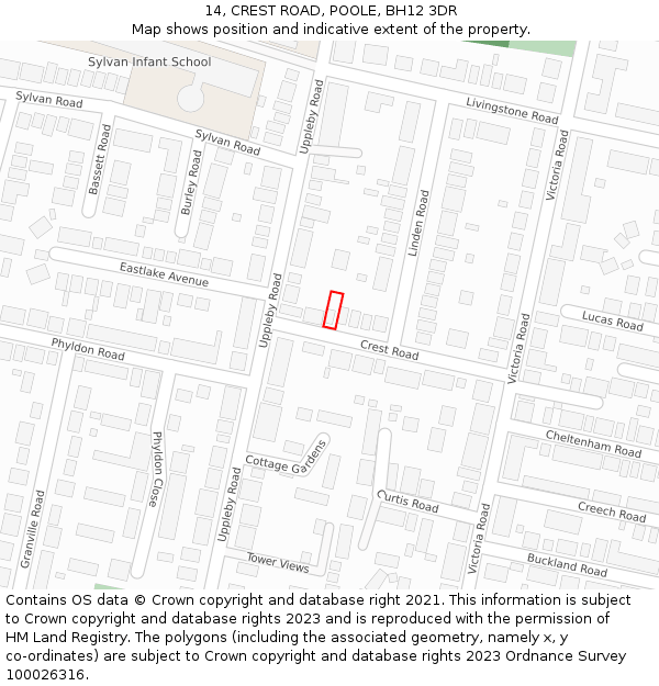 14, CREST ROAD, POOLE, BH12 3DR: Location map and indicative extent of plot