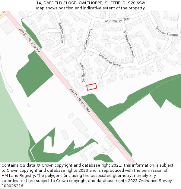 14, DARFIELD CLOSE, OWLTHORPE, SHEFFIELD, S20 6SW: Location map and indicative extent of plot